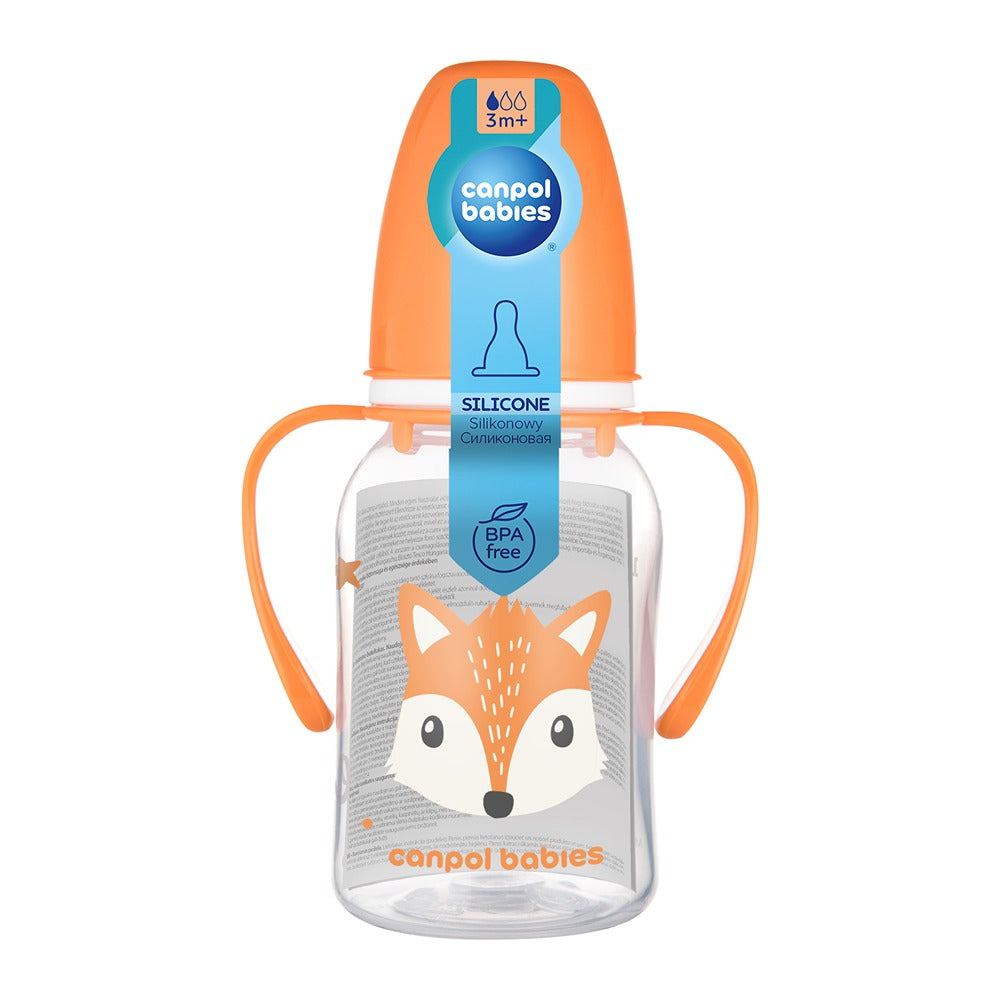 Biberon a Collo Stretto con Manici 120 ml Cute Animals Arancione