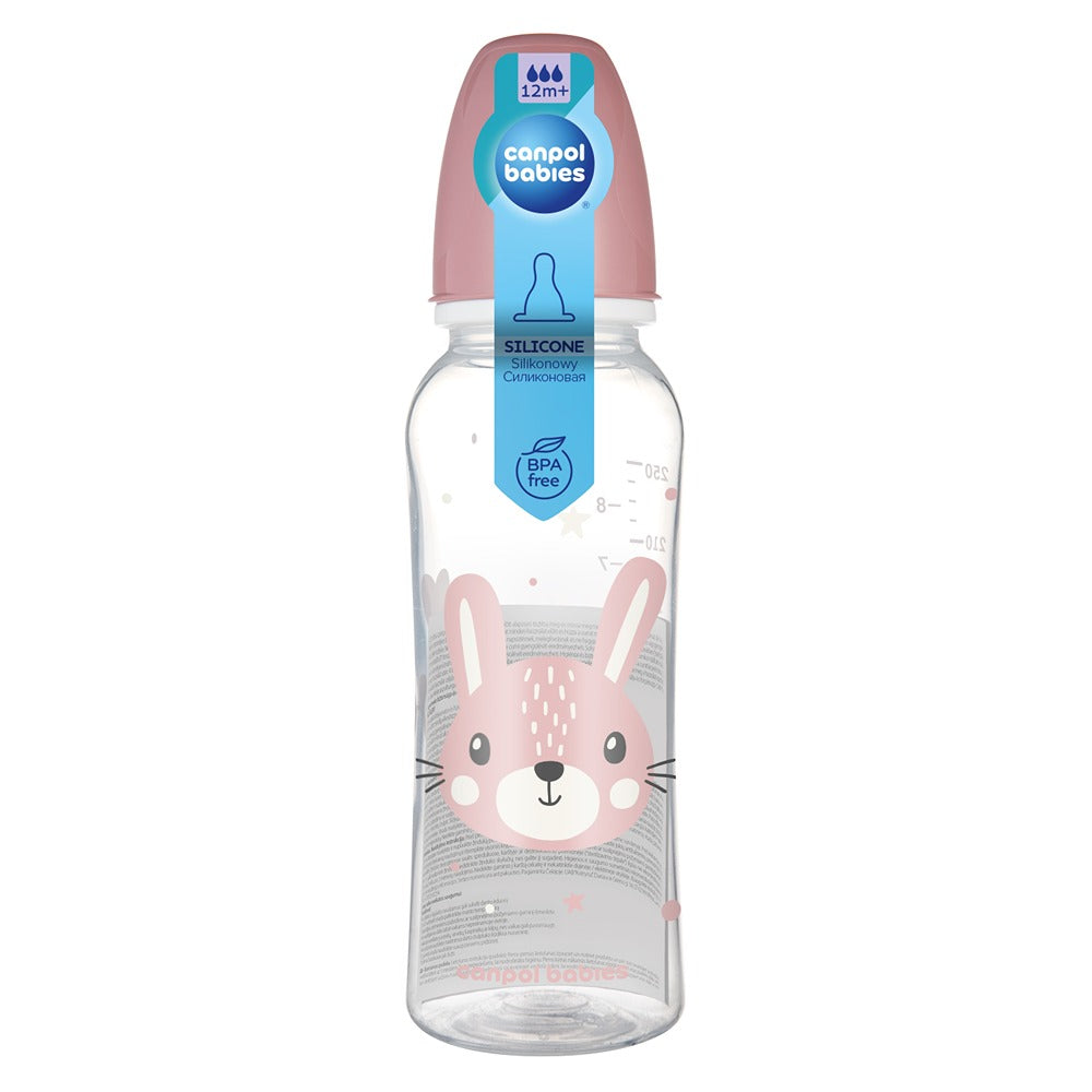 Biberon a Collo Stretto 250 ml Cute Animals Rosa