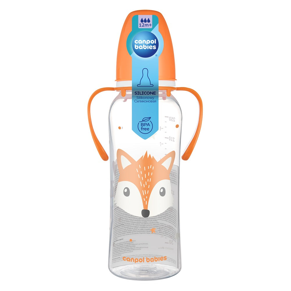 Biberon a Collo Stretto con Manici 250 ml Cute Animals Arancione