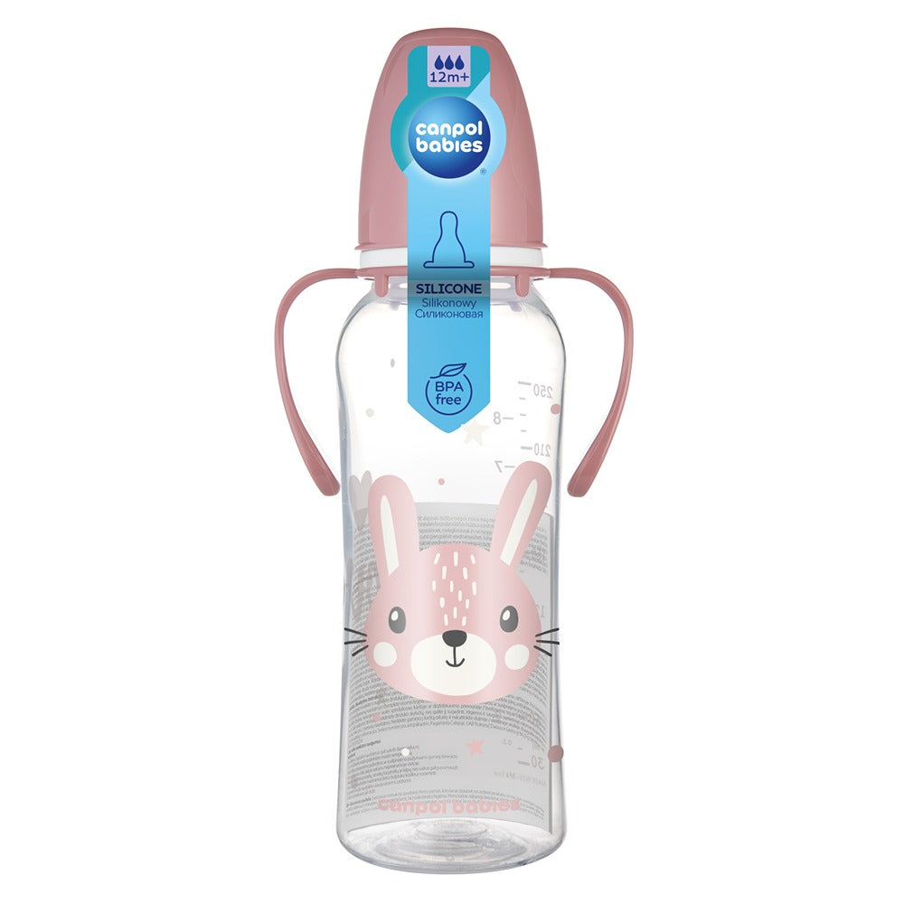 Biberon a Collo Stretto con Manici 250 ml Cute Animals Rosa