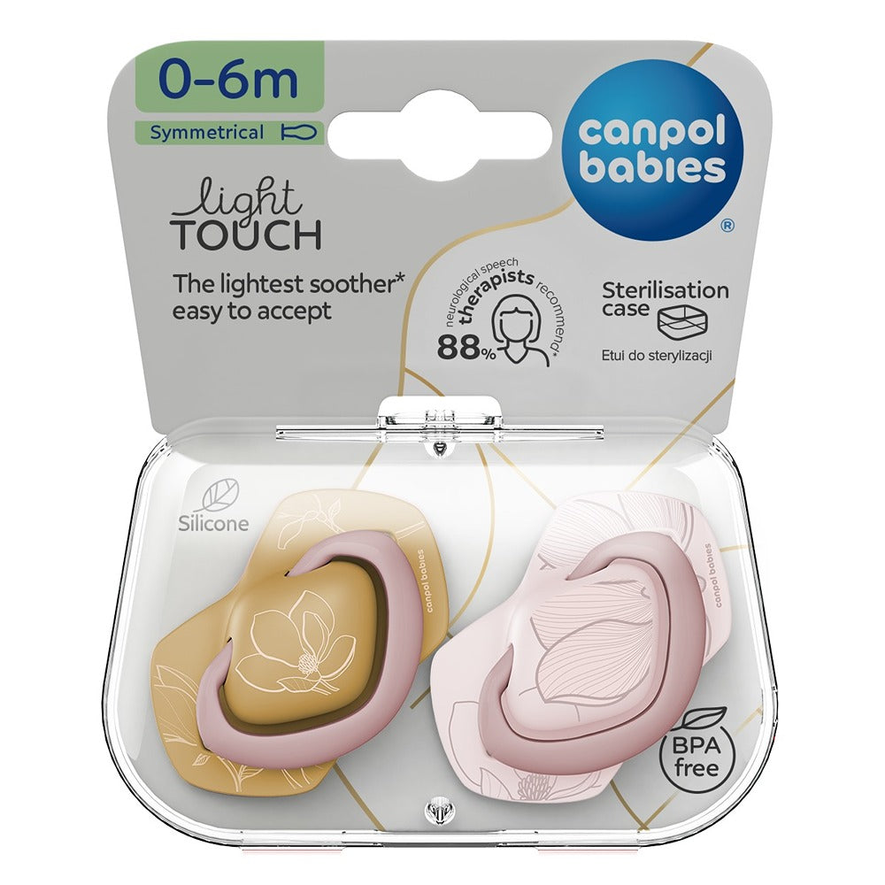 Sucette silicone Light Touch 0-6 mois symétrique or rose 2 pièces