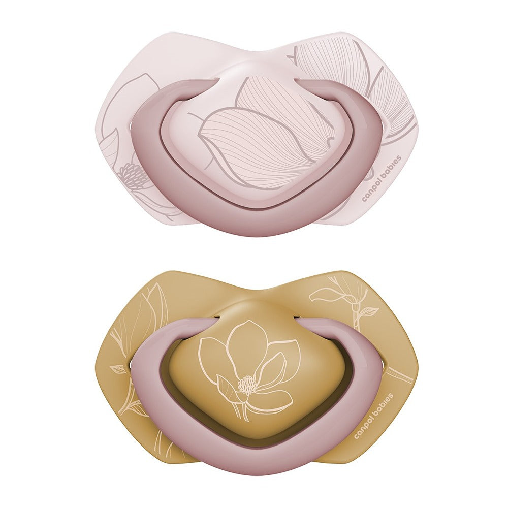 Sucette silicone Light Touch 6-18 mois symétrique or rose 2 pièces