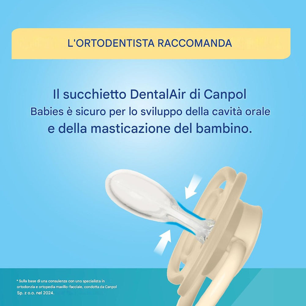 Sucette symétrique en silicone DentalAir 18 mois et plus, bleu nude, lot de 2