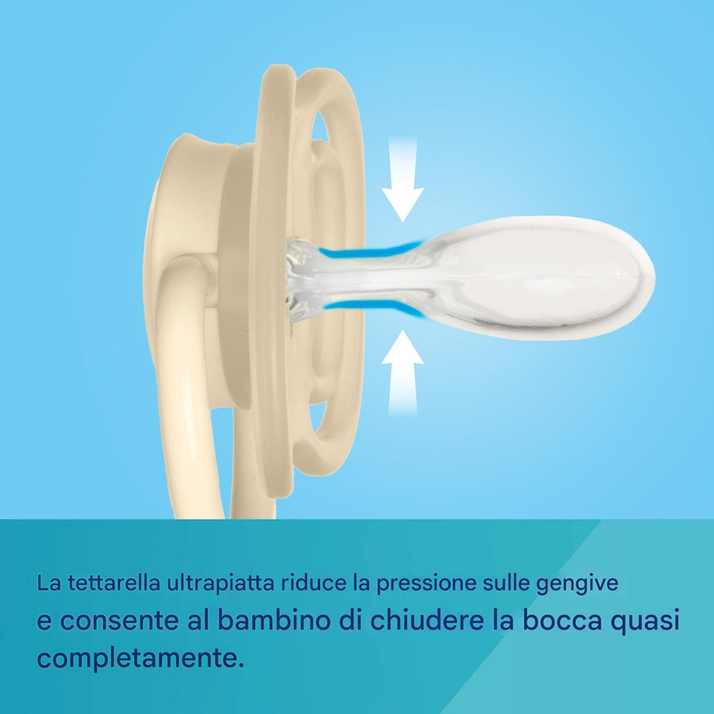 Sucette symétrique en silicone DentalAir 18 mois et plus, bleu nude, lot de 2