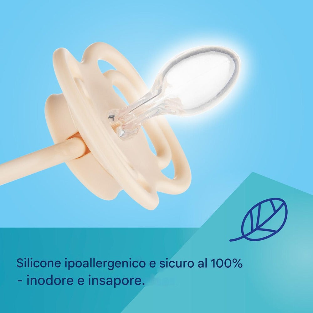 Sucette symétrique en silicone DentalAir 18 mois et plus, bleu nude, lot de 2