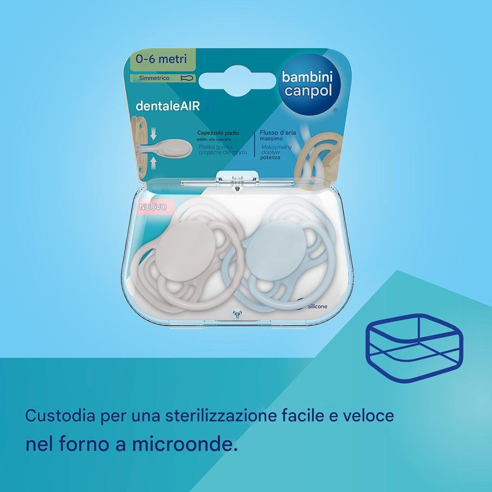 Sucette symétrique en silicone DentalAir 18 mois et plus, bleu nude, lot de 2