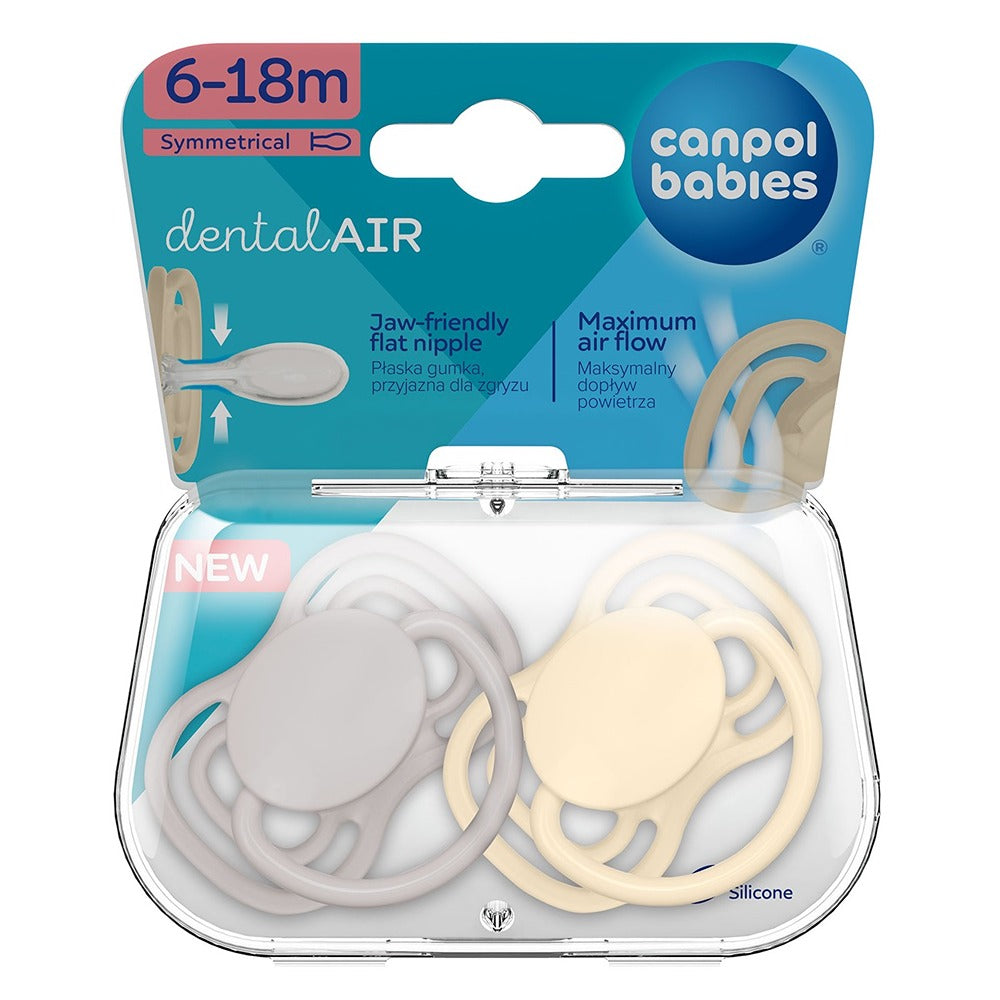 Sucette symétrique en silicone DentalAir 6-18 mois, couleur crème nude, lot de 2