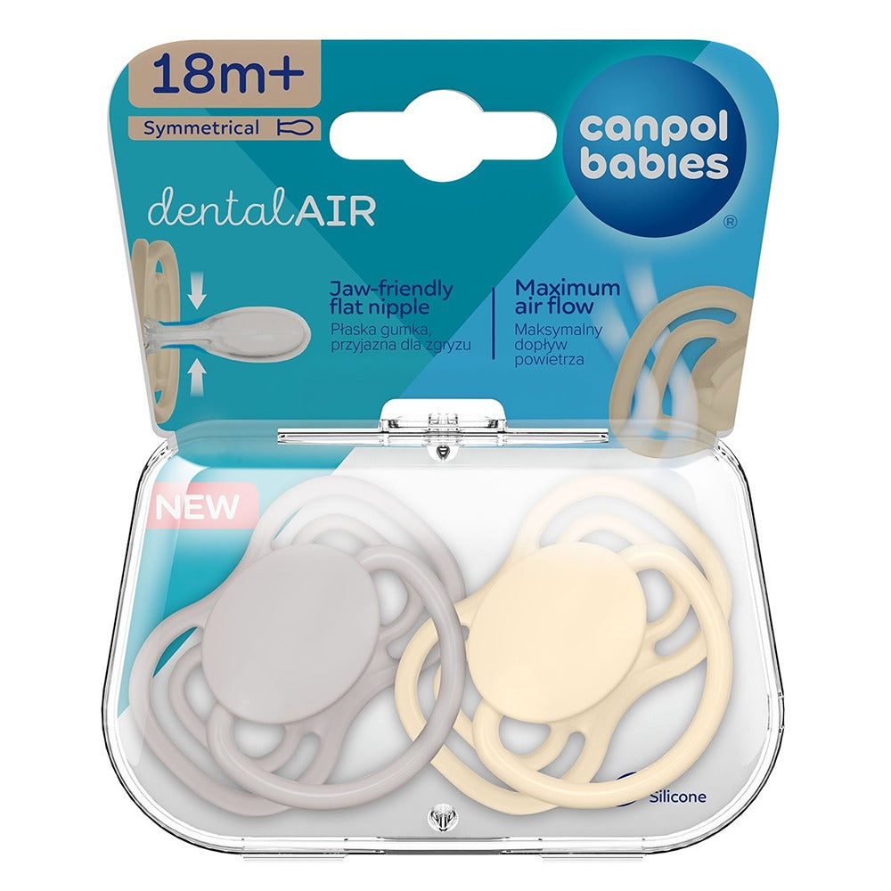 Sucette symétrique DentalAir en silicone 18 mois et plus, couleur crème nude, lot de 2
