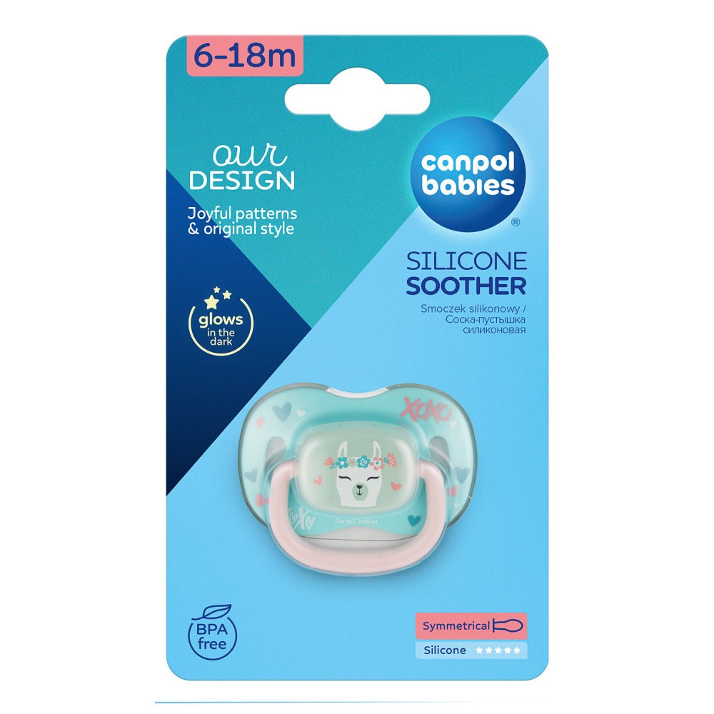 Sucette symétrique en silicone Lama Exotic Animal Glow 6-18 mois