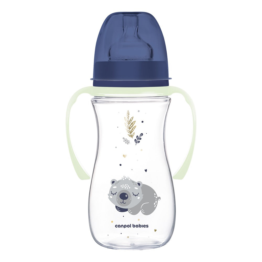 Biberon anti-colique Sleepy Koala EasyStart 300 ml à col large avec poignées en PP brillant, bleu