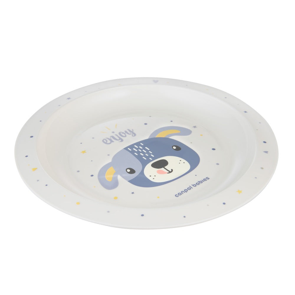 Plato de plástico azul con animales bonitos para niños