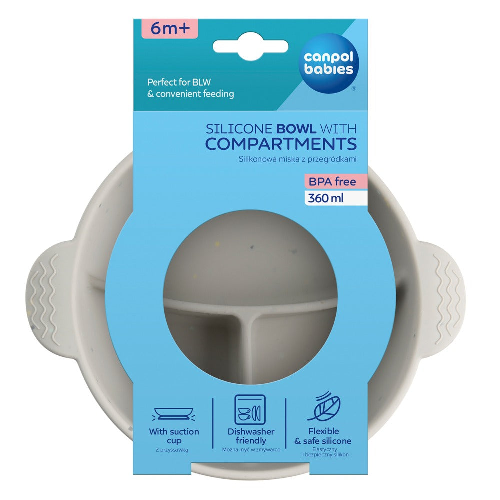 Bol en silicone à 3 compartiments avec ventouse 360 ml Gris