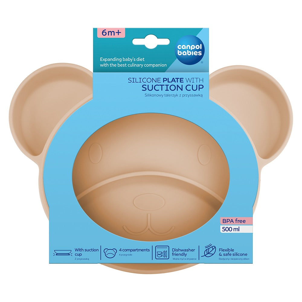 Plato de Silicona con Ventosa Oso Beige