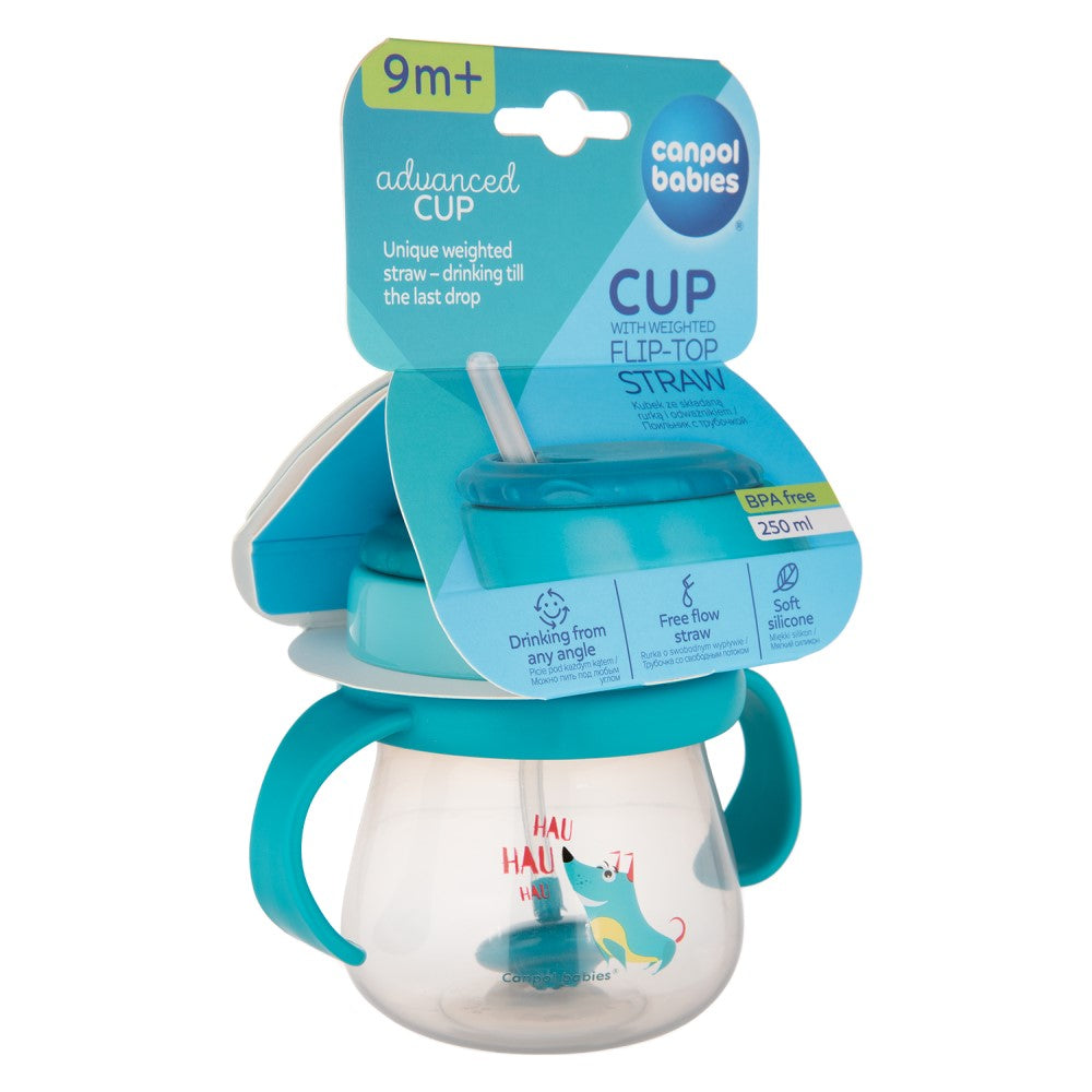 Innovador vaso con pajita y tapa abatible de 250 ml
