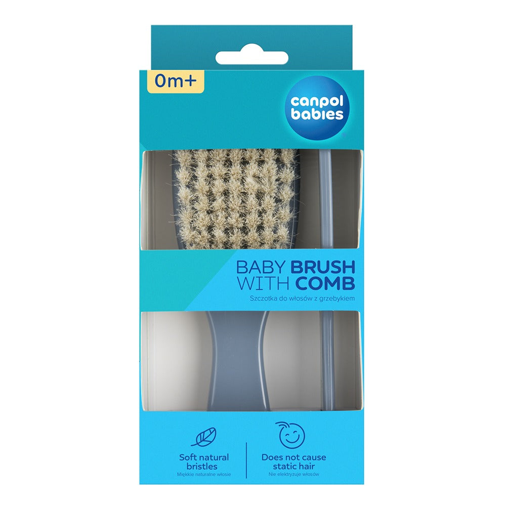 Brosse et peigne en poils naturels bleu doré
