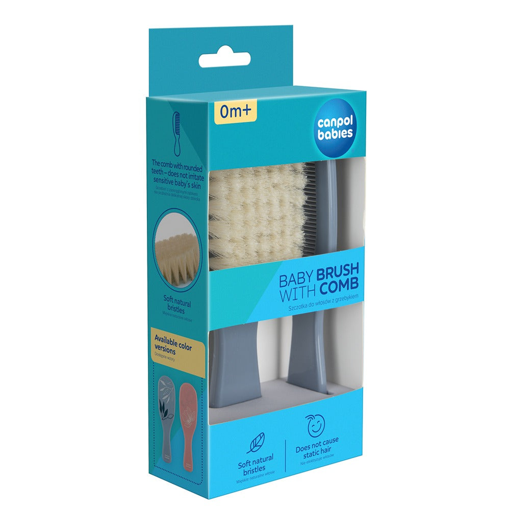 Brosse et peigne en poils naturels bleu doré