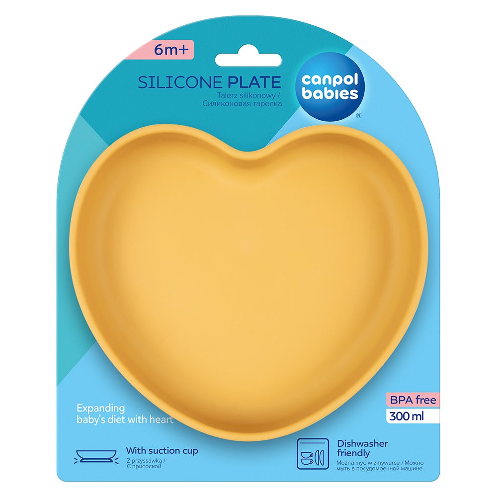 Piatto in Silicone con Ventosa Heart Giallo