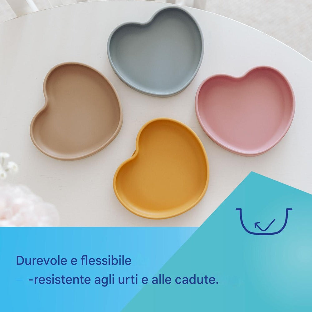 Piatto in Silicone con Ventosa Heart Beige