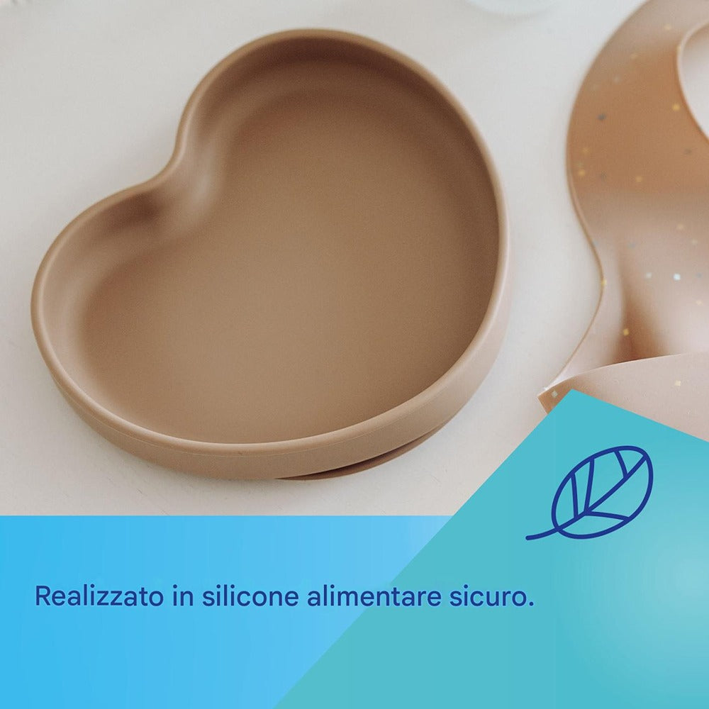 Piatto in Silicone con Ventosa Heart Beige