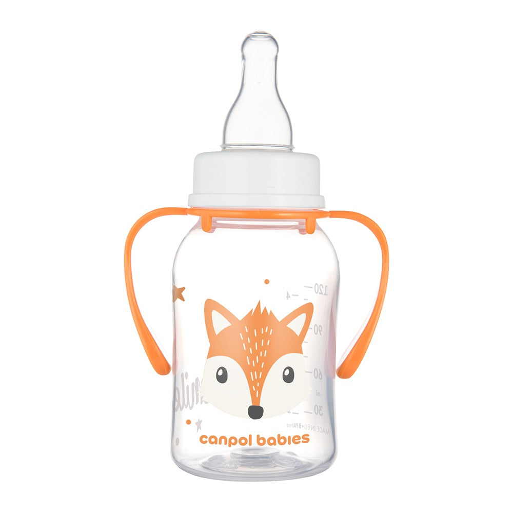 Biberon a Collo Stretto con Manici 120 ml Cute Animals Arancione
