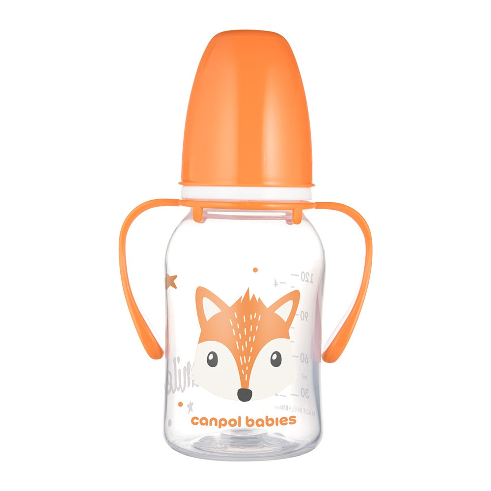 Biberon a Collo Stretto con Manici 120 ml Cute Animals Arancione