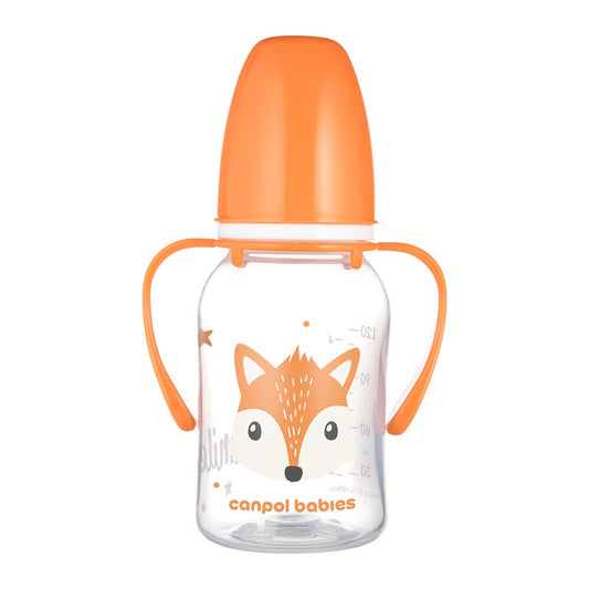 Biberon a Collo Stretto con Manici 120 ml Cute Animals Arancione