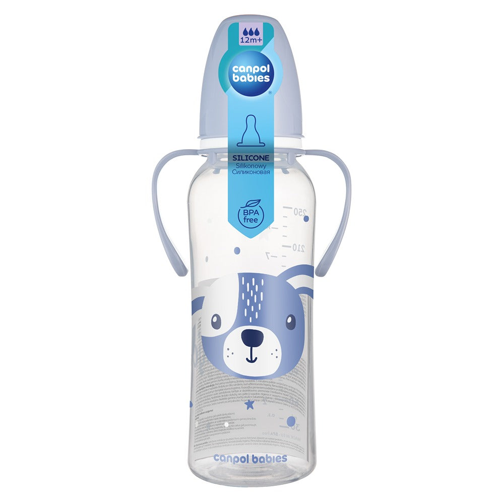 Biberon a Collo Stretto con Manici 250 ml Cute Animals Blu