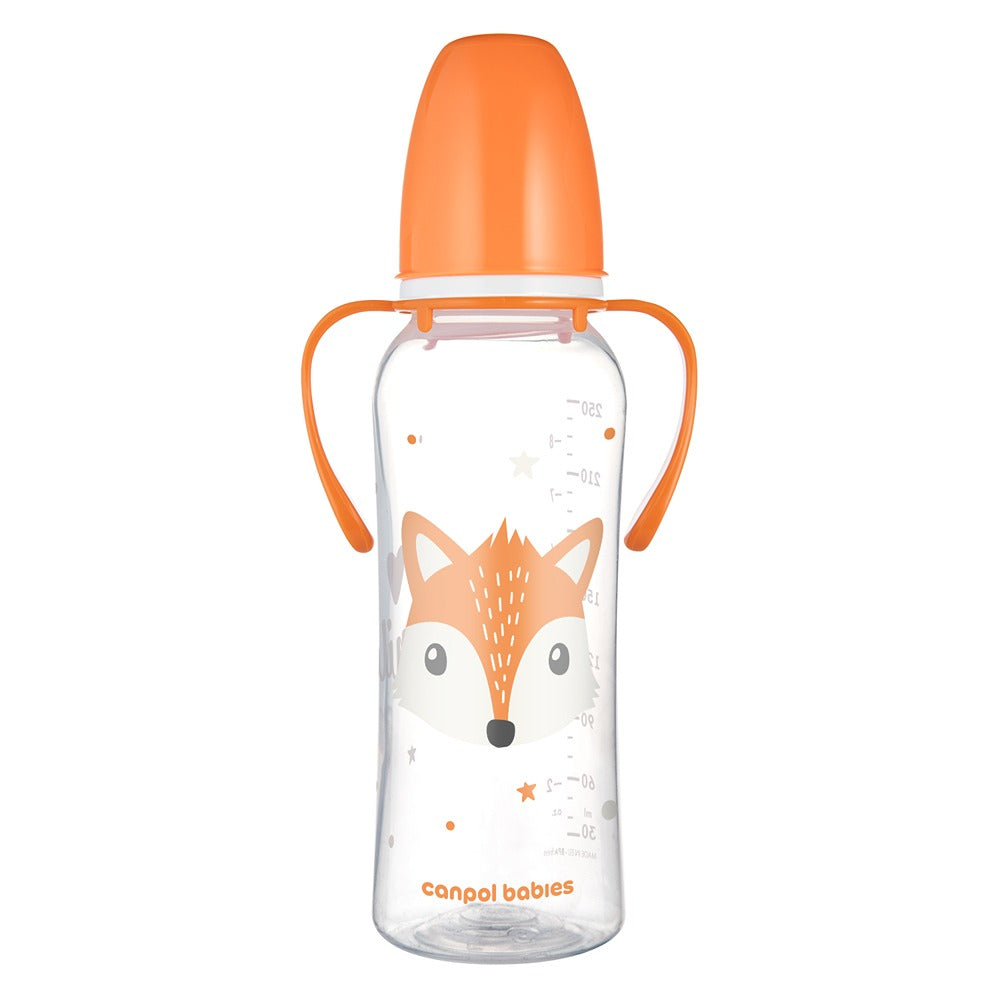 Biberon a Collo Stretto con Manici 250 ml Cute Animals Arancione