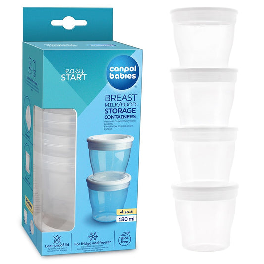 Contenitori per Latte Materno & Cibo 180 ml 4 Pezzi