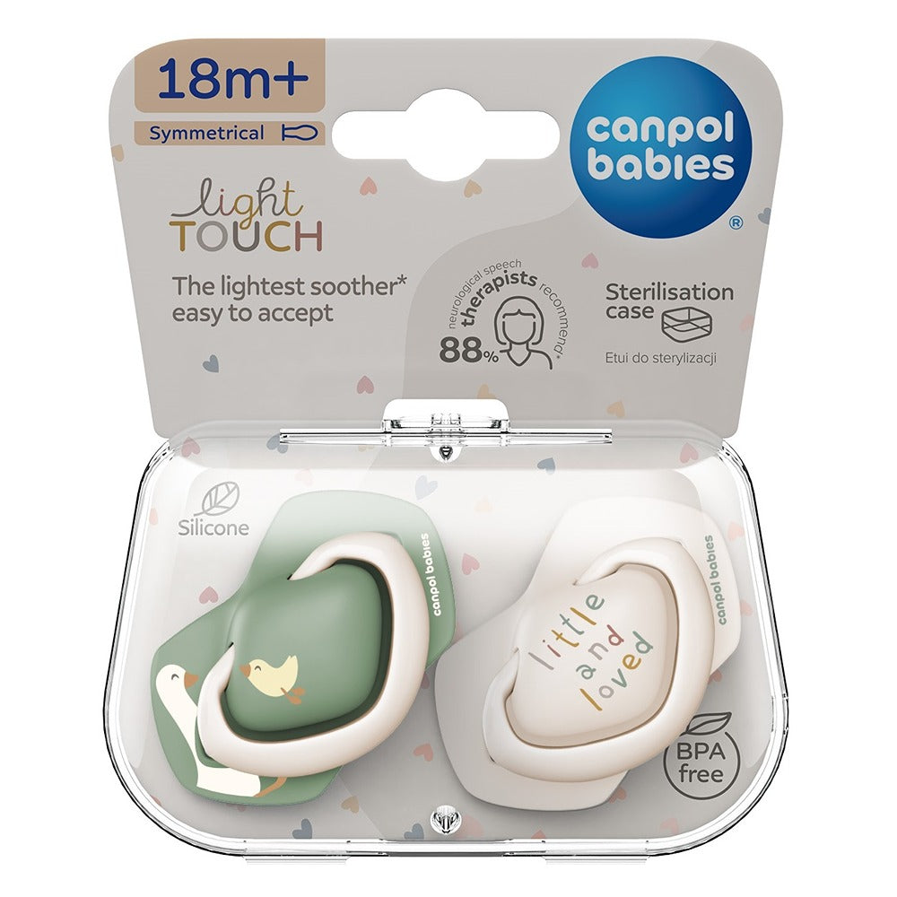Sucette en silicone Light Touch 18 mois et plus, motif oie symétrique, lot de 2