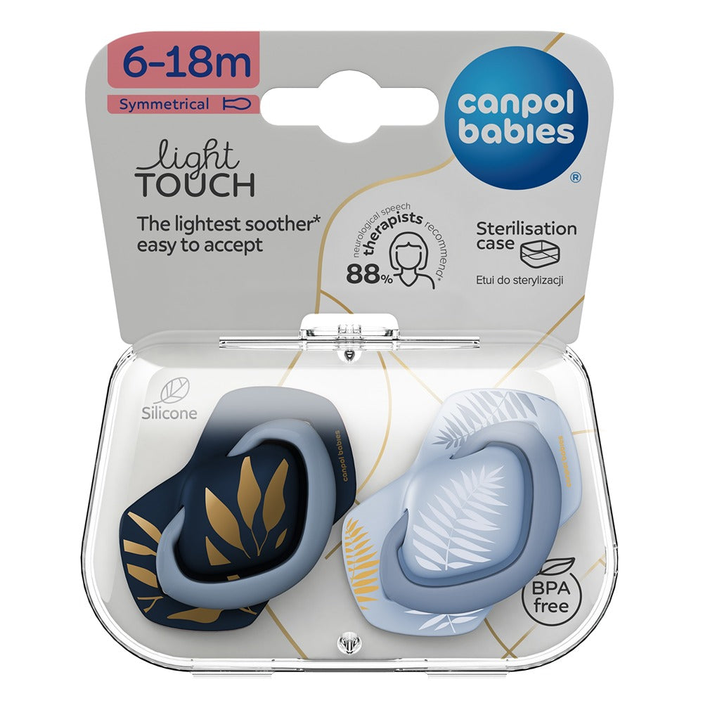 Sucette silicone Light Touch 6-18 mois symétrique or bleu 2 pièces