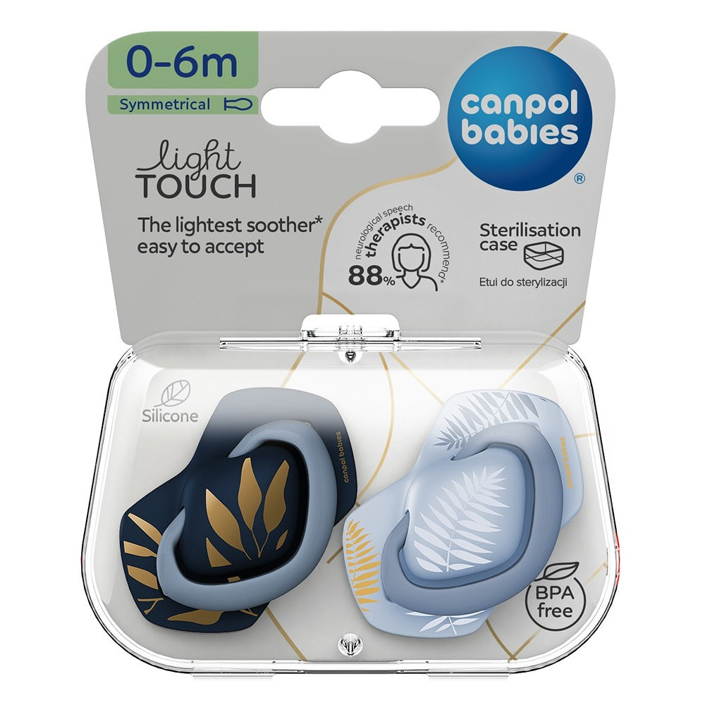 Sucette silicone Light Touch 0-6 mois symétrique or bleu 2 pièces