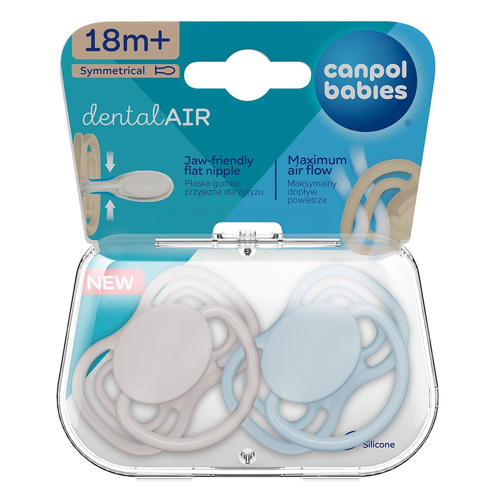 Sucette symétrique en silicone DentalAir 18 mois et plus, bleu nude, lot de 2