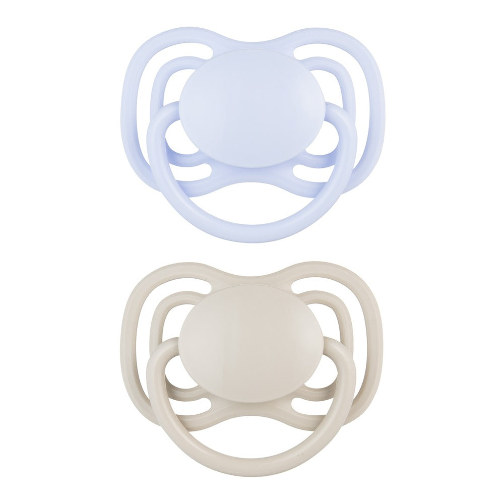 Sucette symétrique en silicone DentalAir 18 mois et plus, bleu nude, lot de 2