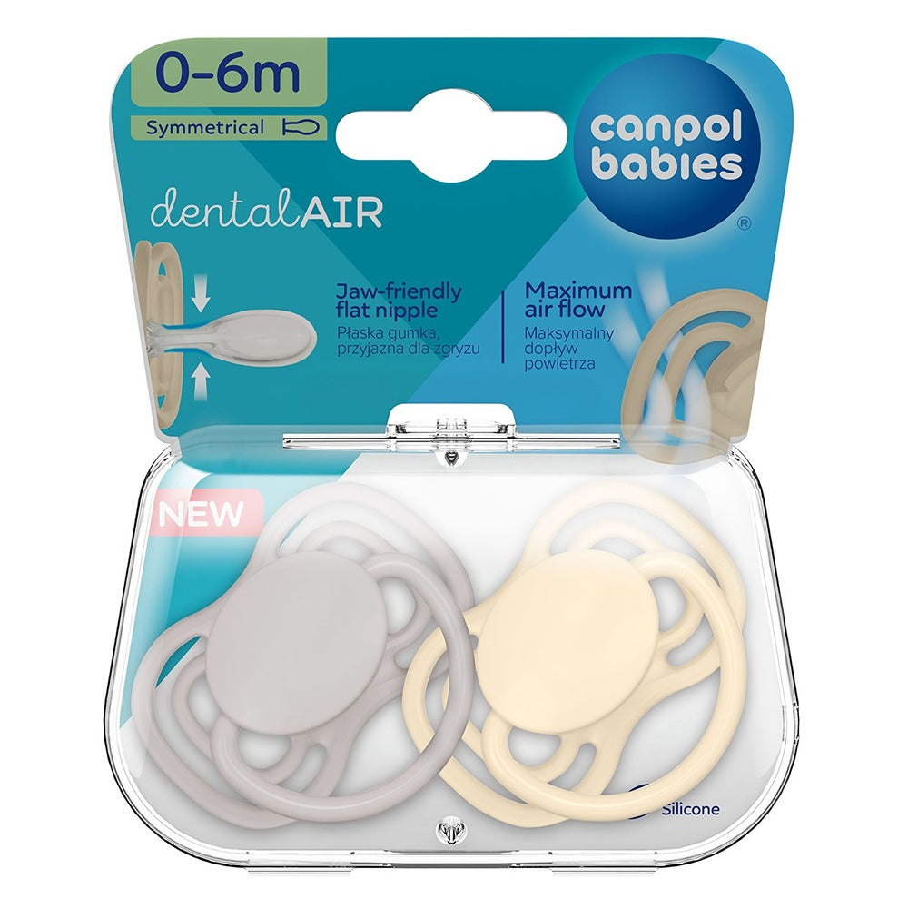 Sucette symétrique DentalAir en silicone 0-6 mois, couleur crème nude, lot de 2