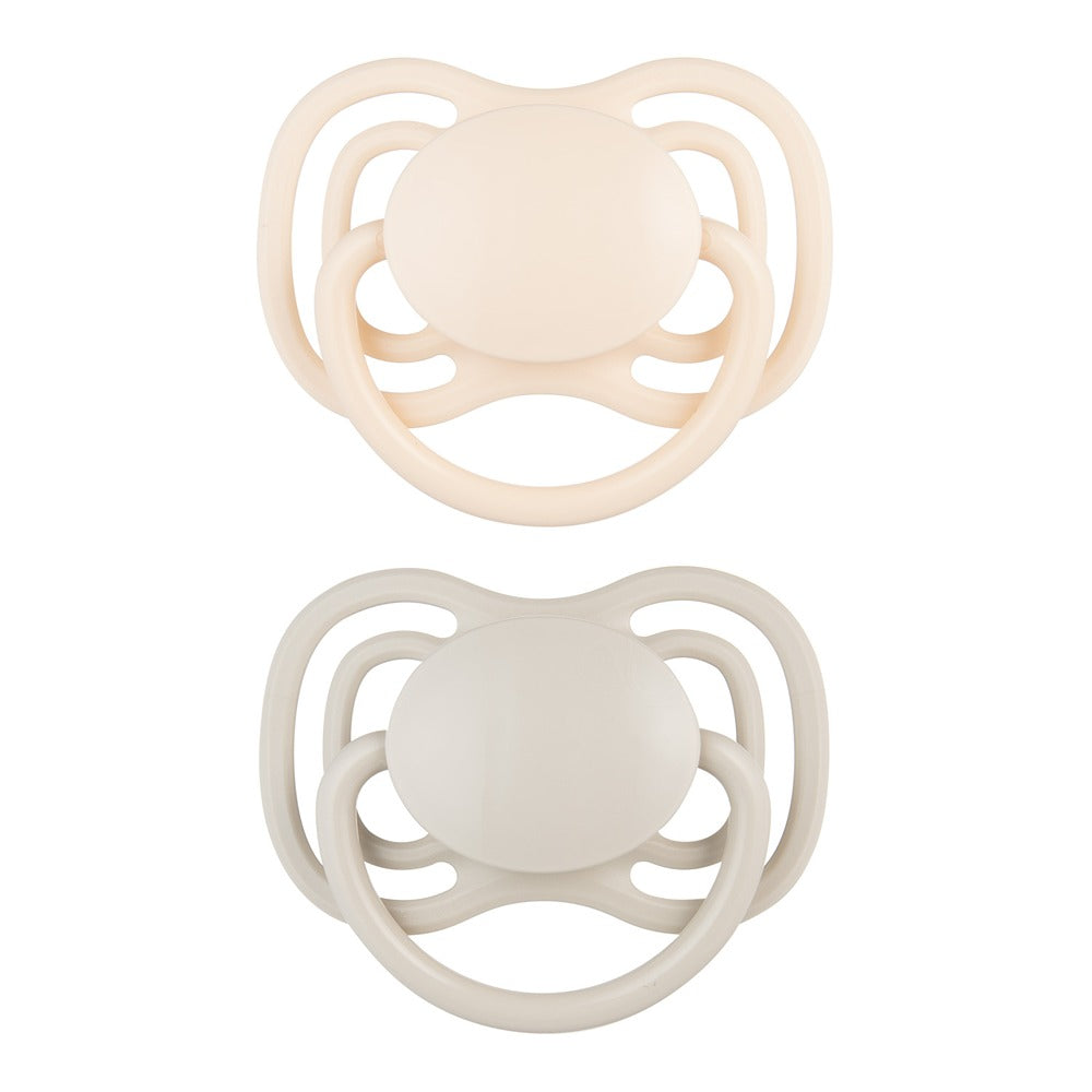 Sucette symétrique DentalAir en silicone 18 mois et plus, couleur crème nude, lot de 2
