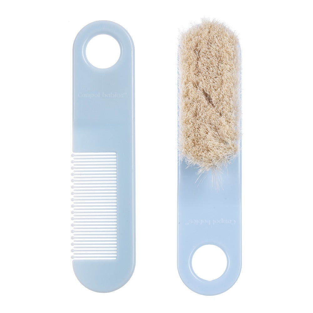 Set Spazzola E Pettine con Setole Naturali Morbide Azzurro