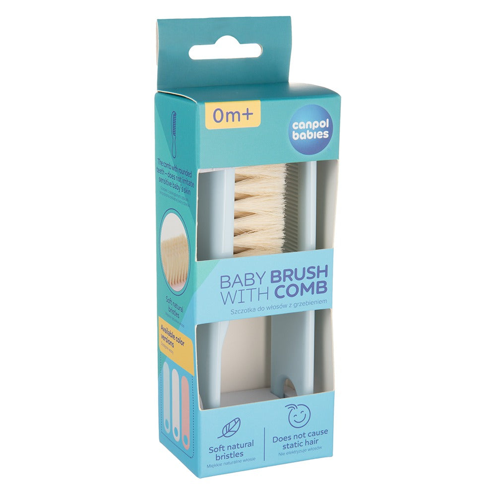Set Spazzola E Pettine con Setole Naturali Morbide Azzurro