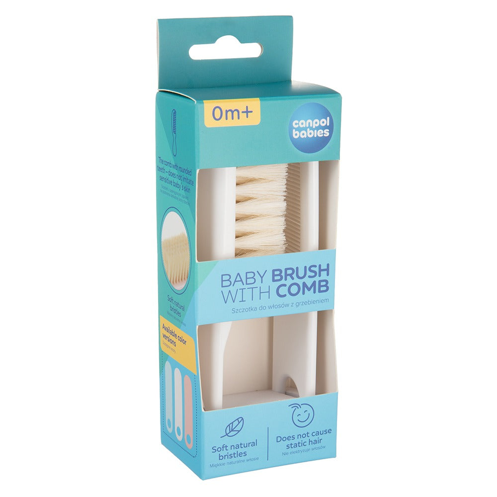 Set Spazzola E Pettine con Setole Naturali Morbide Bianco
