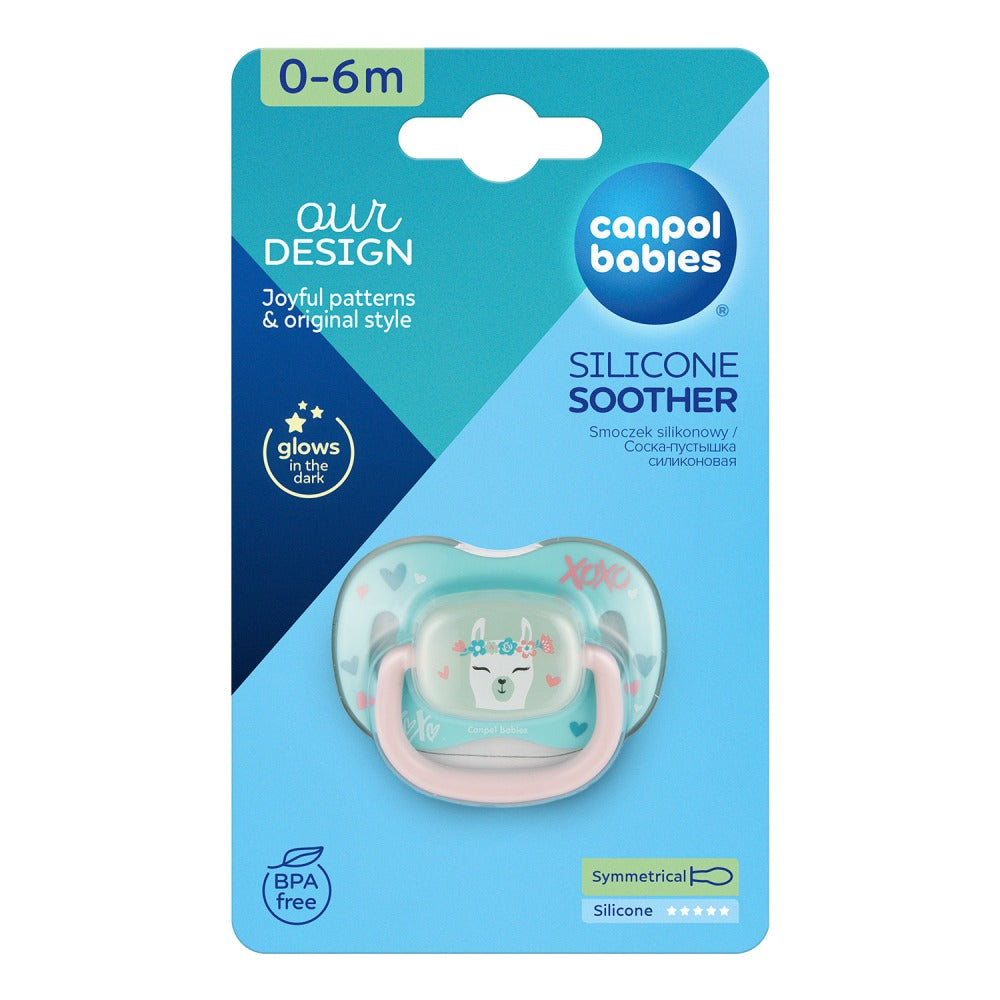Sucette symétrique en silicone Exotic Animals Glow Lama 0-6 mois