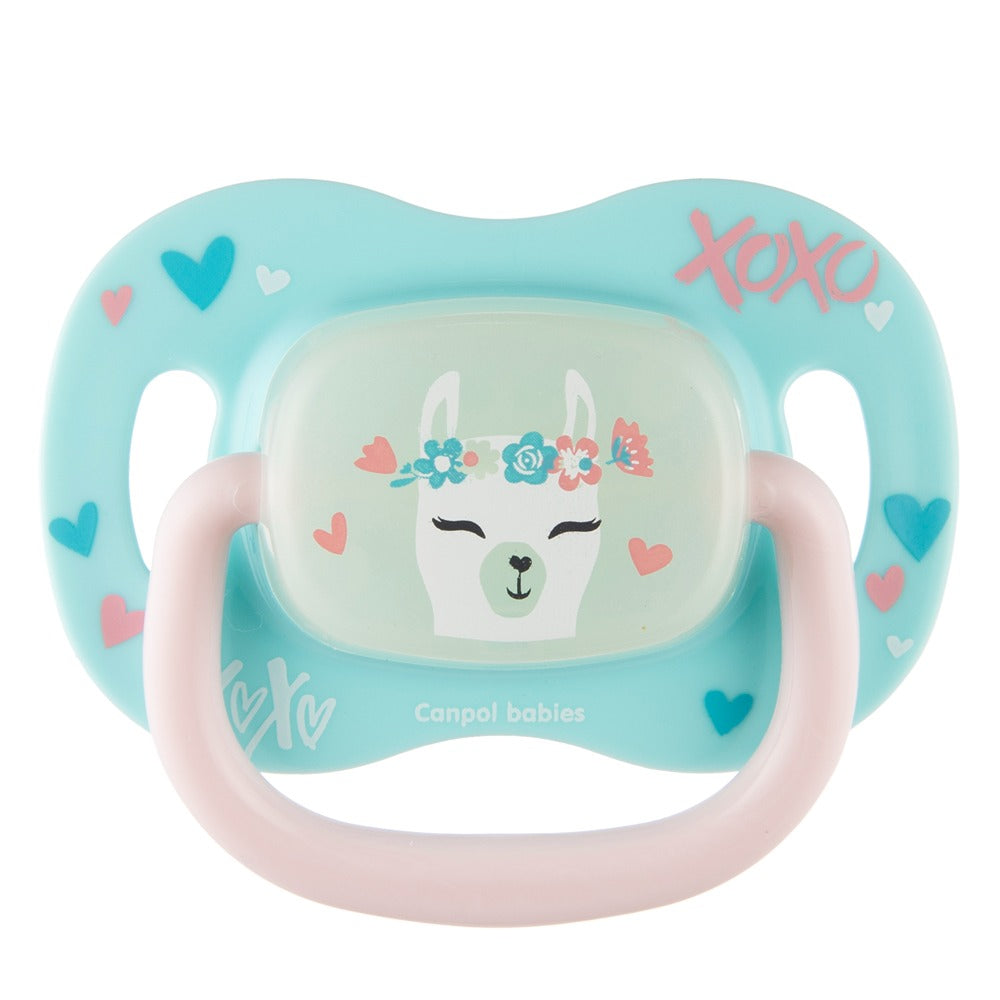 Ciuccio Simmetrico in Silicone Exotic Anilmals Glow Lama 18+ Mesi