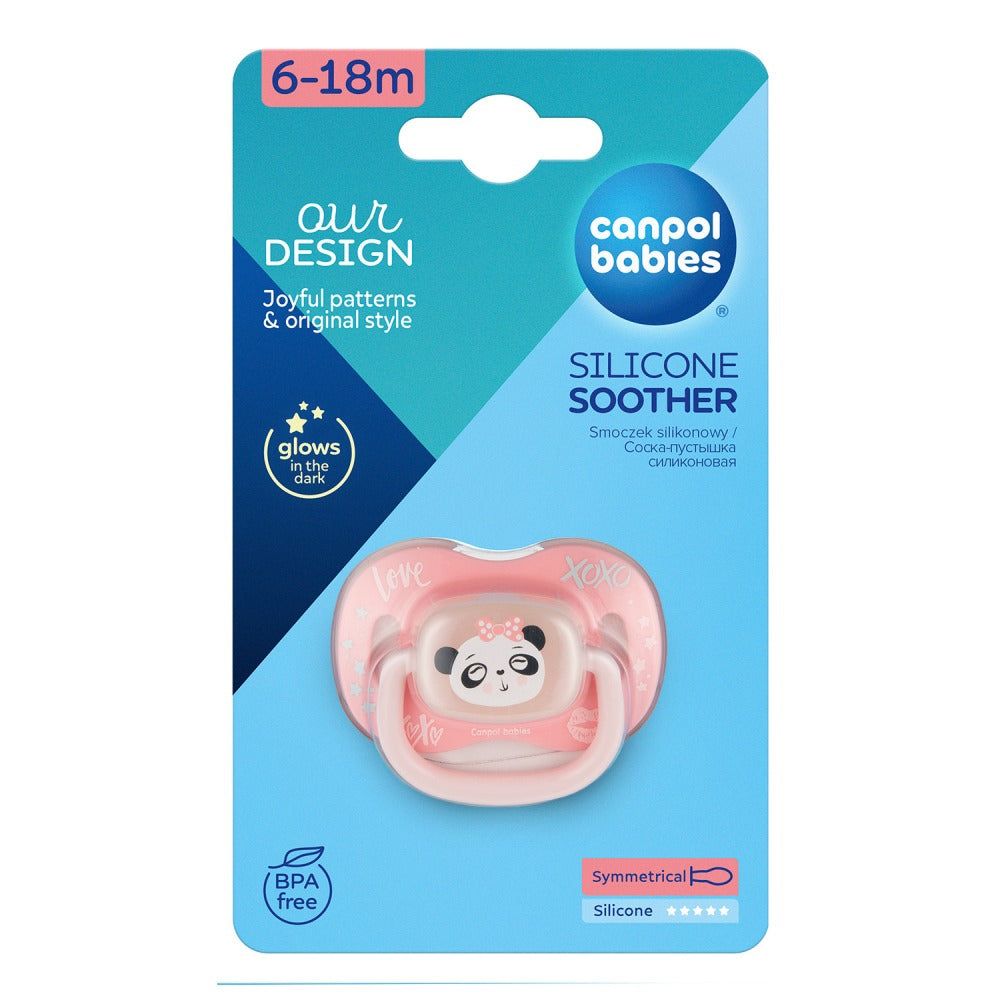 Sucette symétrique en silicone Exotic Animals Glow Panda 6-18 mois