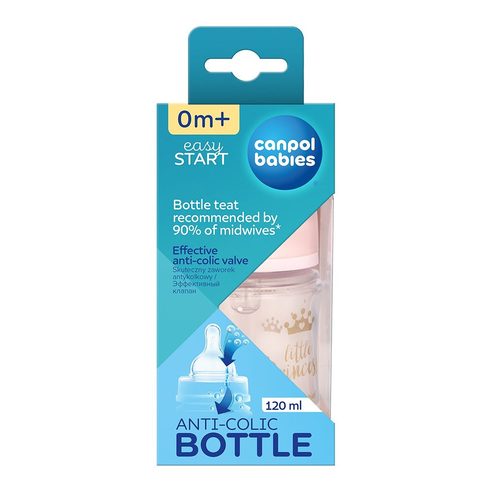 Biberón anticólicos Royal Baby Easy Start de cuello ancho, 120 ml, PP, rosa