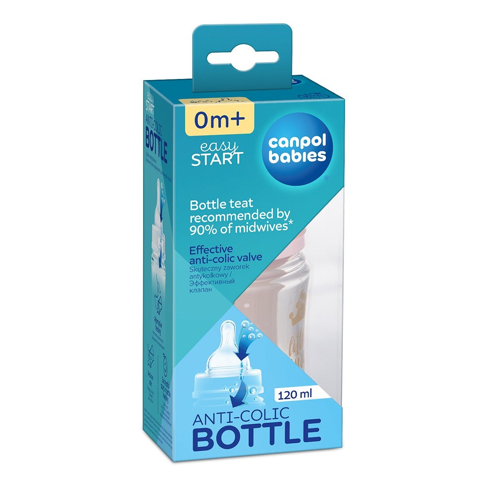 Biberón anticólicos Royal Baby Easy Start de cuello ancho, 120 ml, PP, rosa