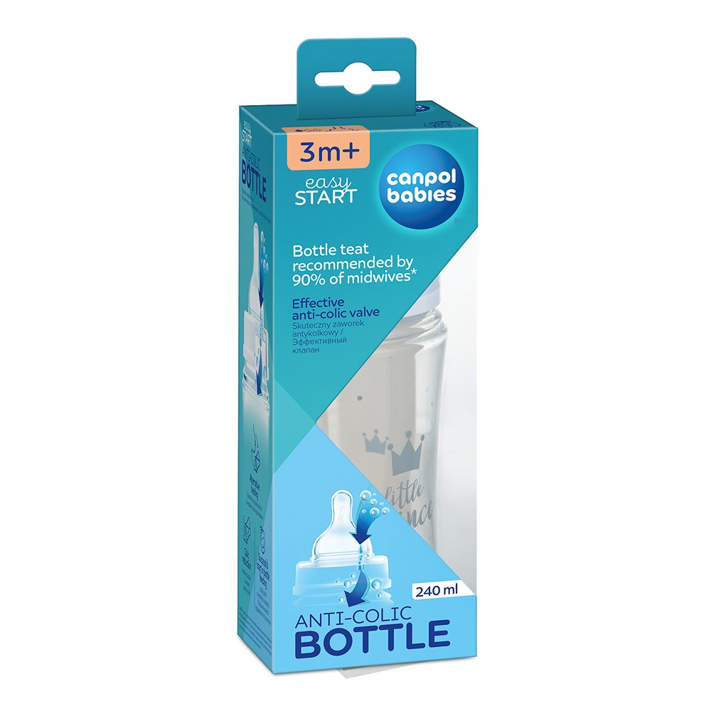 Biberón anticólicos Royal Baby Easy Start de cuello ancho, 240 ml, PP, azul