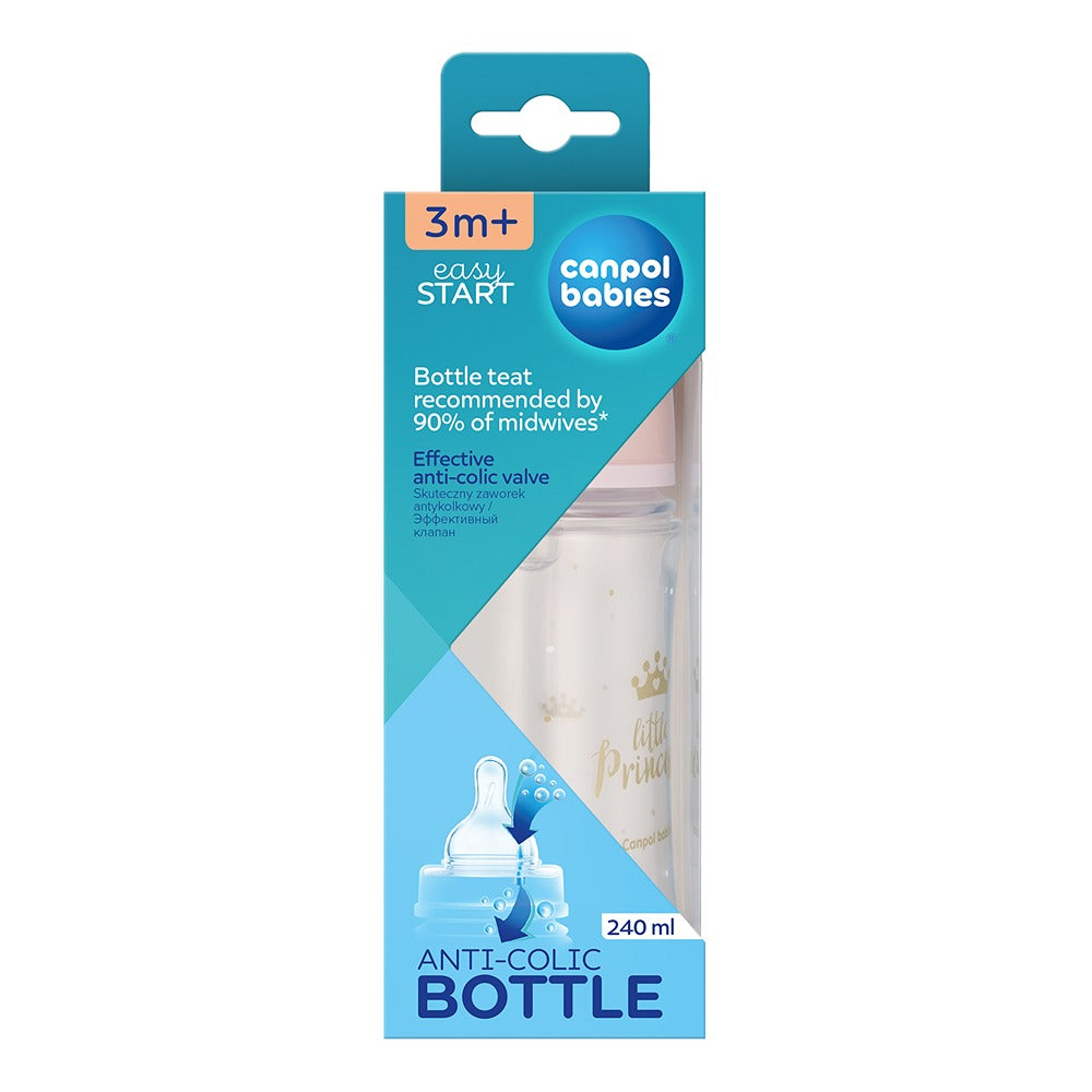 Biberón anticólicos Royal Baby Easy Start de cuello ancho, 240 ml, PP, rosa