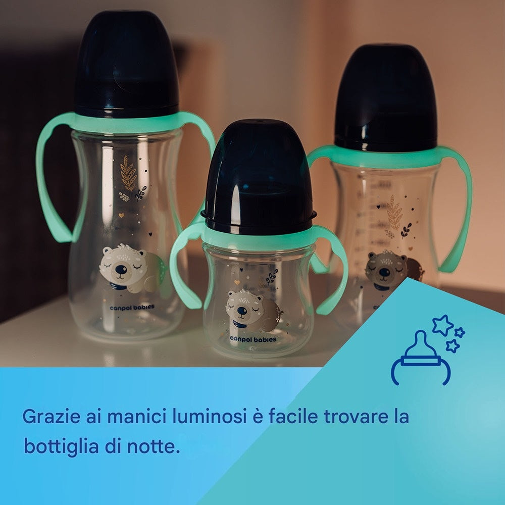 Biberon anti-colique rose Sleepy Koala à col large avec poignées en PP brillantes EasyStart 120 ml