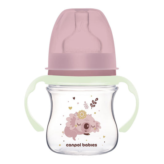 Biberon Anti-colica a Collo Largo con Manici Luminosi in PP EasyStart 120 ml Sleepy Koala Rosa
