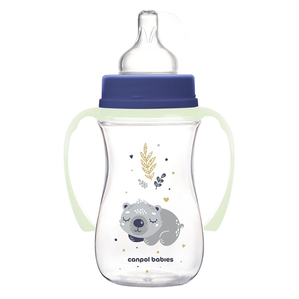 Biberon anti-colique Sleepy Koala EasyStart 240 ml à col large avec poignées en PP brillant, bleu