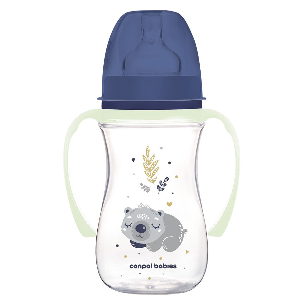 Biberon anti-colique Sleepy Koala EasyStart 240 ml à col large avec poignées en PP brillant, bleu
